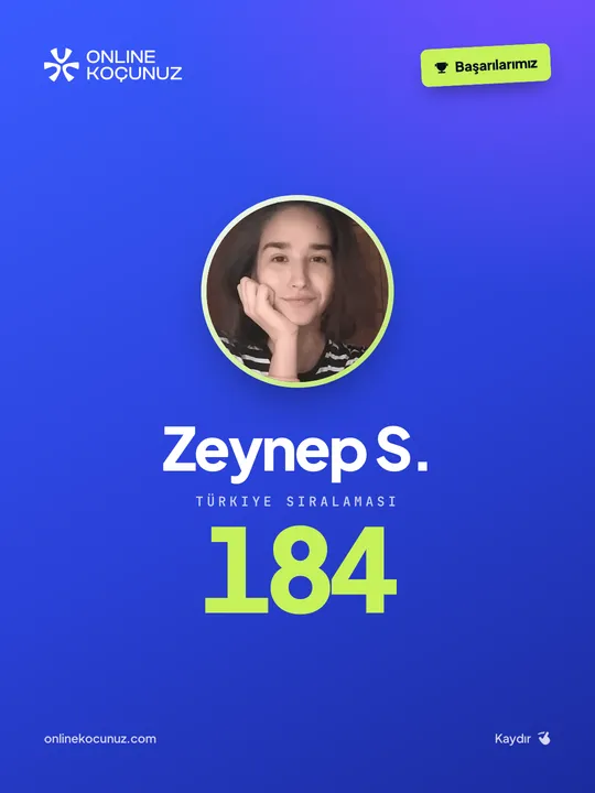 Online Koçunuz öğrencisi – Türkiye sıralaması 184