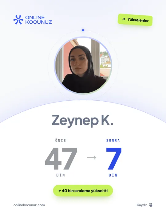 Zeynep K. – Online Koçunuz ile sıralamasını yükseltti