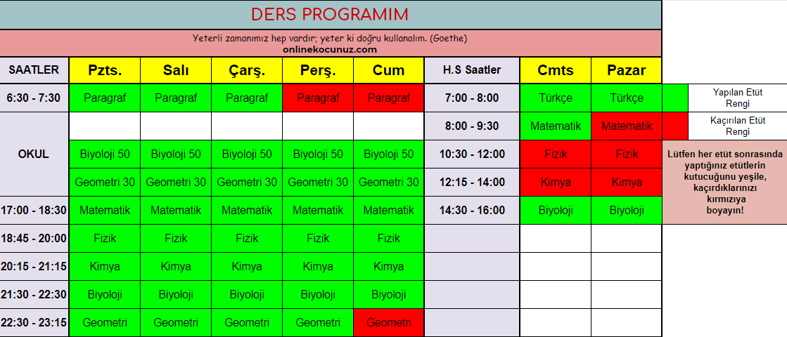 TYT AYT Öğrenci Koçu - 11. sınıf öğrencimize ona özel yapılan örnek bir program