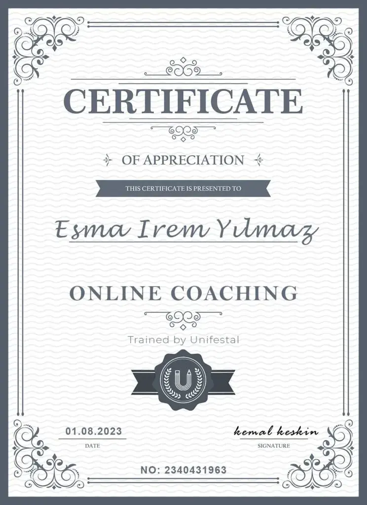 Esma İrem Yılmaz koç sertifikası